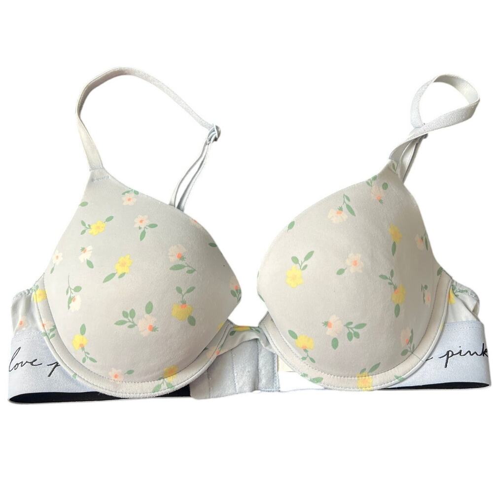 Victoria Secret Pink 32A White Floral Love Pink Bra - Picture 1 of 5